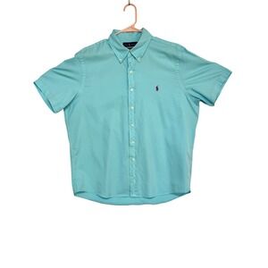 Ralph Lauren Mens Size L Turquoise Blue Feather Weight Twill Short Sleeve Shirt